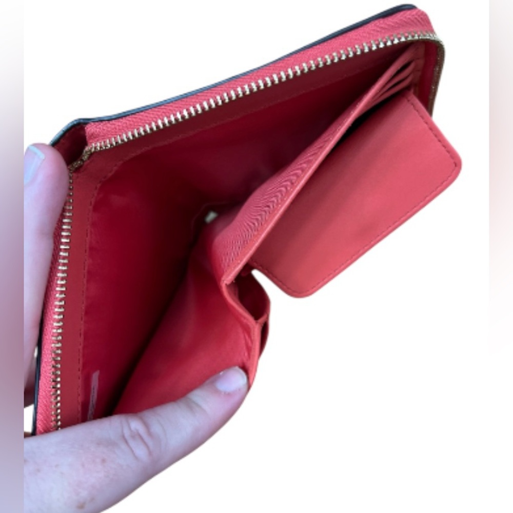 Coach Red/Coral Zip-around Leather Compact Wallet - Picture 4 of 8